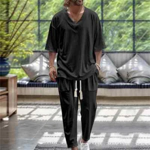 Zweiteilige Sets Für Herren Lässig Solide Lockere Outfits Sommer Halbe Ärmel - Bild 1 von 10