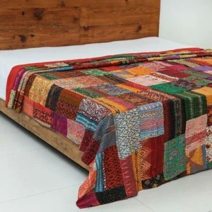 Reversible Bedspread patchwork Kantha Quilt Wholesale Indian handmade Throw Art - Picture 1 of 6