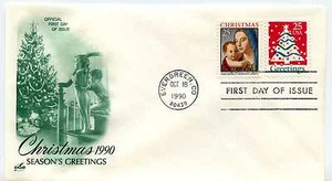 2514-15 Navidad 1990, Madonna + Tree ArtCraft Evergreen, combinación CO FDC - Imagen 1 de 1
