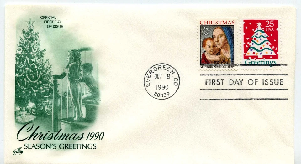 2514-15 Christmas 1990, Madonna + Tree ArtCraft Evergreen, CO combination  FDC - Image 1 of 1