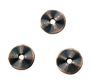 50 Spacer Beads Antiqued Copper Wavy Heishi Rondelle 10mm Metal Accent Discs - Picture 1 of 3