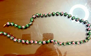 Cloisonné Enamel Floral Old Chinese Bead Necklace Filigree Silver Vermeil 28” - Picture 1 of 13