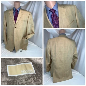 Michael Kors Blazer 44L Tan Plaid Silk Linen Wool 3B 2V Canada LNWOT YGI B0-303 - Picture 1 of 12