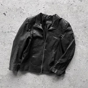 Versace Classic V2 Womens Vintage Black Full Zip Leather Jacket Pockets S/M - Picture 1 of 8