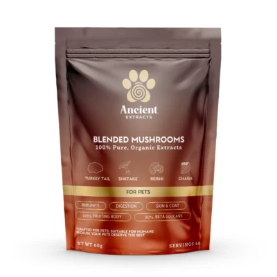 ANCIENT EXTRACTS Mushrooms For Dogs and Cats - Organic Extract, Chaga, Reishi, Shitake, T Tail