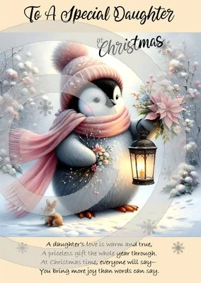 PICKTURE-THIS For You Dear Daughter At Christmas Time A5 Size Christmas Card and Red Envelope