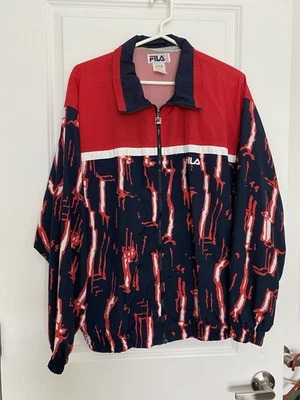 Vintage Y2K Fila Retro Windbreaker-Full Zip-Size 42-Abstract-Black/Red/White - Image 1 of 4