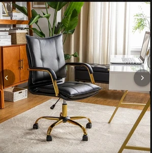Silla de Oficina, Asiento de Cuero Color Dorado Combinado con Hermoso Negro Mate - Imagen 1 de 3