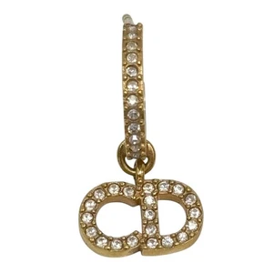 Christian Dior Pierced Earrings CD Logo Design Rhinestone One Ear Gold USED - Picture 1 of 10