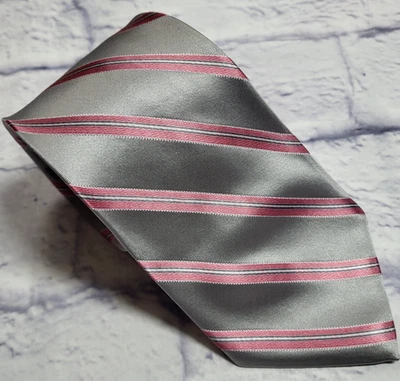 Corbata Express Seda Gris Rosa Blanco Rayas Hombre 59 x 3.3/8 Foto 1 de 4