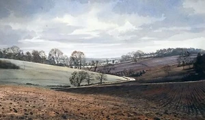 Richard Bolton Vista acquerello originale attraverso i campi vicino a Hitchin Herfordshire - Foto 1 di 6