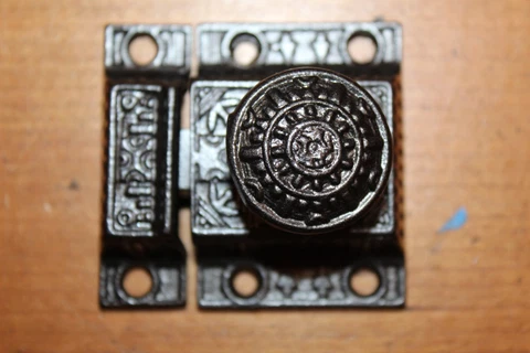 Antique Eastlake Cupboard Pantry Latch Lock with Keeper Cast Iron  FF-4 Cover