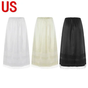 US Women's Half Slips Long Satin Underskirt Lace Slip for Under Dress Extender - Picture 1 of 39