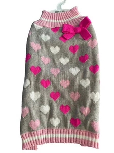 PET SPIRIT GRIS ROSA CUELLO ROSA BLANCO CORAZONES Suéter Cachorro/Perro MEDIANO NUEVO CON ETIQUETAS - Imagen 1 de 3