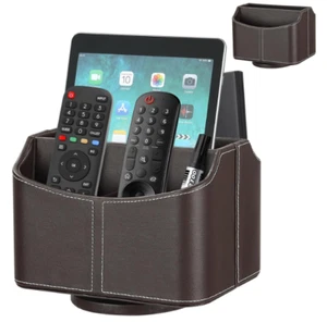 TV Remote Control Holder 360 Degrees Rotatable Leather Remotes Caddy Office Desk - Picture 1 of 7