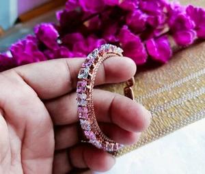 Indian CZ PInkBracelet With Rose Gold Plated Open-able Party Wear Jewelry - Picture 1 of 4