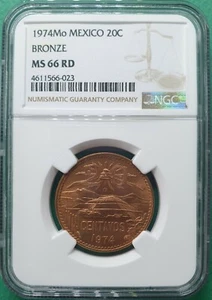 1974-MO MEXICO 20 CENTAVOS BRONZE NGC MS 66RD - Picture 1 of 2