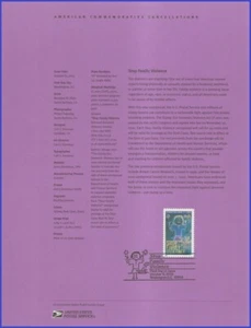 USA7 #B3 U/A SOUVENIR PAGE FDC Stop Family Violence - Imagen 1 de 1