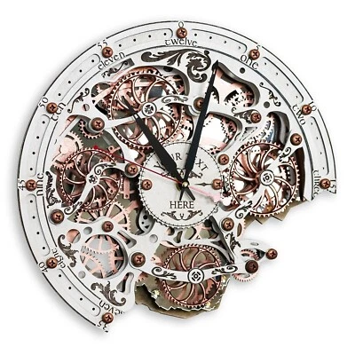 Automaton Bite Large Moving Gears Wall Clock 1682 Magic White Steampunk Loft Art - Image 1 of 4