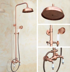 Juego de grifos de ducha de lluvia para baño de cobre rojo asas dobles de cerámica Qrg554 - Imagen 1 de 8