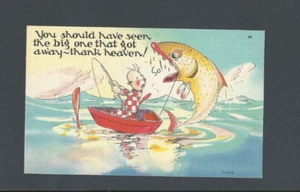 Ca 1930 Postkarte Humor übertriebene Fischgeschichte, die wegging - Bild 1 von 1