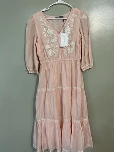 Lucky Brand Womens Pibk Embroidered Tiered Lined Maxi Dress 100% Cotton Sz S NWT - Picture 1 of 16