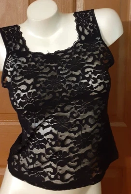 Papillon Blanc Black Lace Square Neck See Through Camisole Size P - Image 1 of 4