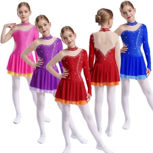 UK Kids Girls Dancewear Lyrical Dress Contemporary Dresses Mesh Glittery School - Picture 1 of 56