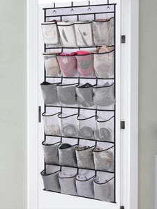 Large Over The Door Hanging Clear Shoe Organizer 24 Pocket Mesh Storage GQ - Picture 1 of 14