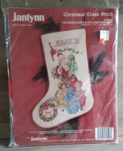 Janlynn kit punto croce calza natalizia vittoriana Babbo Natale e bambini 1993 vintage - Foto 1 di 3