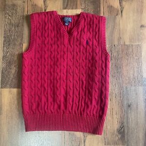 Polo Ralph Lauren Cable Knit Pullover Sweater Vest Boys Large 14-16 Red