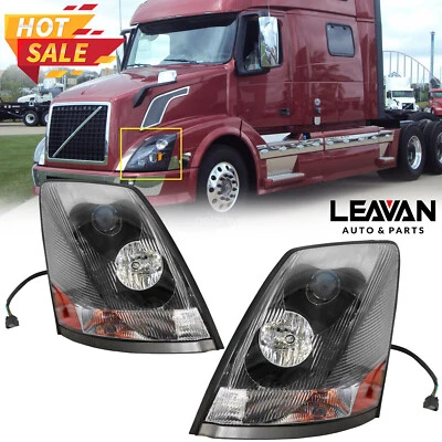For Volvo VNL 2004-2017 Semi Truck Black Projector Halogen Headlight Set Pair - Image 1 of 4