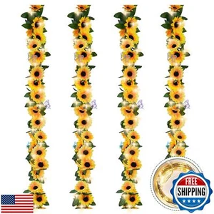 Sunflower Garland Decor 4 Pack 7.5ft Artificial Sunflower Vines Silk Hanging - Picture 1 of 5