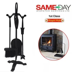 4 PIECE COMPANION SET BLACK FIRESIDE FIRE TOOLS FIREPLACE HEARTH POKER BRUSH - Imagen 1 de 4
