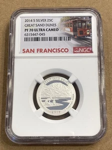 2014-S Great Sand Dunes Silver Quarter NGC PF 70 Ultra Cameo Trolley - Picture 1 of 2