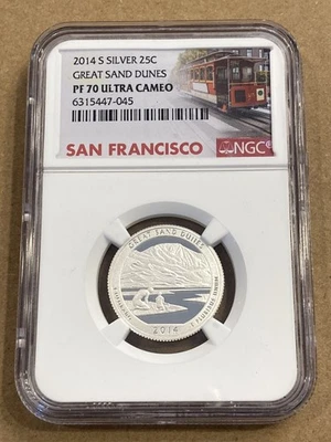 2014-S Great Sand Dunes Silver Quarter NGC PF 70 Ultra Cameo Trolley - Image 1 of 2