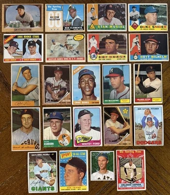 (22) 1950s-1960s BASEBALL HOF/STAR CARDS CLEMENTE, BANKS, MUSIAL, FORD READ DESC - Image 1 of 4