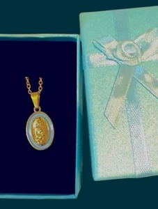 Katholische Christliche Medaille Blau Gold Modeschmuck Religiös 18" Geschenkbox Neu - Bild 1 von 6