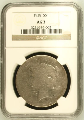 1928 NGC AG3 Peace Silver Dollar - Image 1 of 2