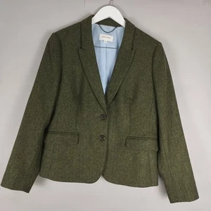 Per Una Blazer Jacket Womens 16 Tweed Green Pure Wool Smart Casual Herringbone - Imagen 1 de 12
