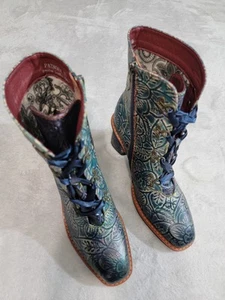Spring Step L'ARTISTE Ankle Boots Womens 39/US 8.5 PATRONA Leather Hand Painted - Picture 1 of 19