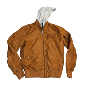 Alpha Industries MA1 Bomber Jacket Mens Small Brown Rust Flight Hooded Nylon - Picture 1 of 14