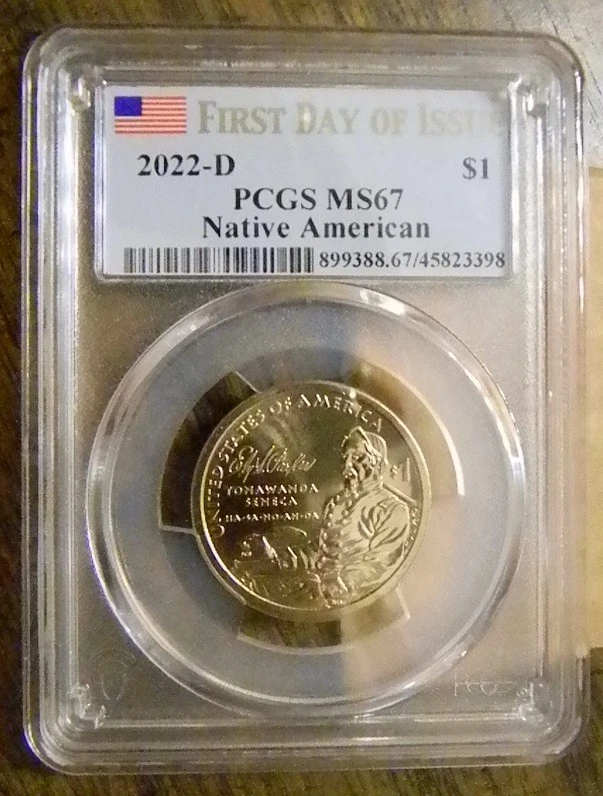 Dólar sacajawea nativo americano D 2022 Ely Parker graduación profesional MS67 primer día de emisión Foto 1 de 2