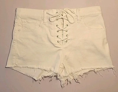 Express White Vintage Denim Mid Rise Cut-off shorts Size 0 summer beach pool - Image 1 of 4