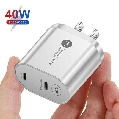 PD 40W Type-C Wall Charger, Dual Ports Fast Charging Block, QC 3.0 Power Adapter - Image 1 of 4