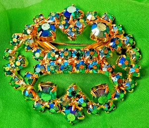 Juliana DeLizza & Elster Vintage Layered B/G Aurora Borealis & Grn Navette Cryst - Picture 1 of 6