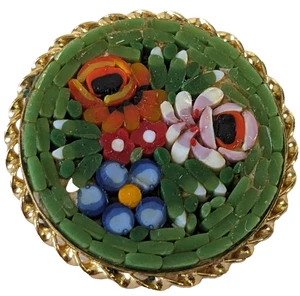 Vintage Millefiori Italian Micro Mosaic Round Brooch Multicolour Jewellery - Picture 1 of 8