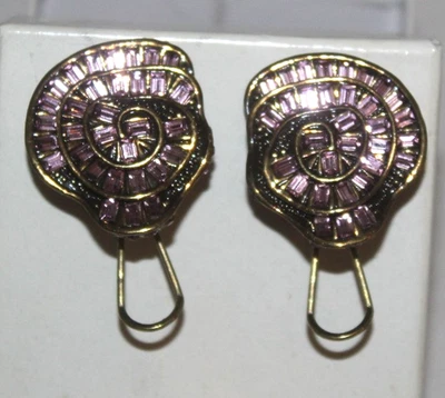 Heidi Daus signed Baguette Pierced Earrings Jeweled Rhinestones - Image 1 of 2