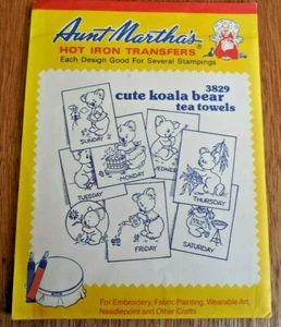 NEW  Vintage Aunt Martha's Hot Iron Transfers #3829 "Cute Koala Bear"  Days/Week - Picture 1 of 2