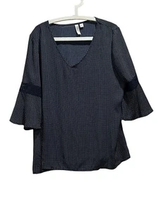 Tacera Business-Bluse dunkelblau weiß gepunktet 3/4-Arm Damen Größe XL - Bild 1 von 6
